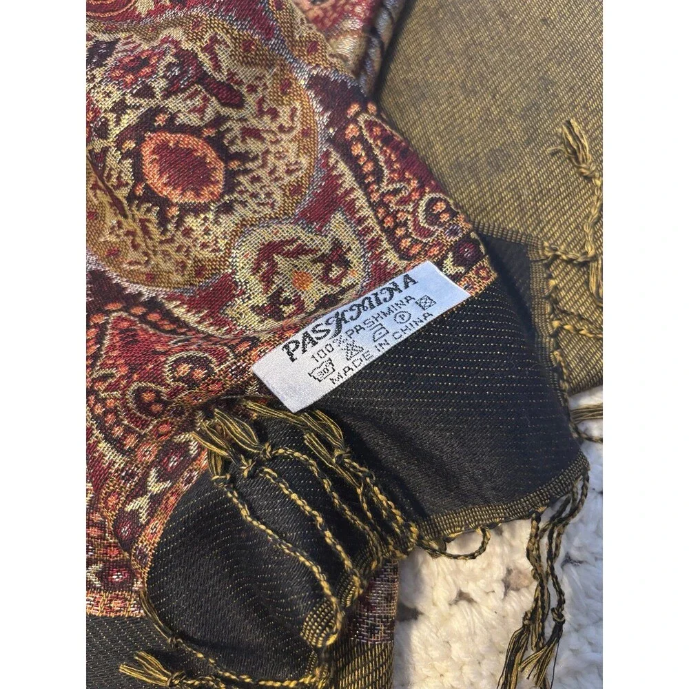 100% pashmina scarf fringe blanket oriental carpet print brown tan